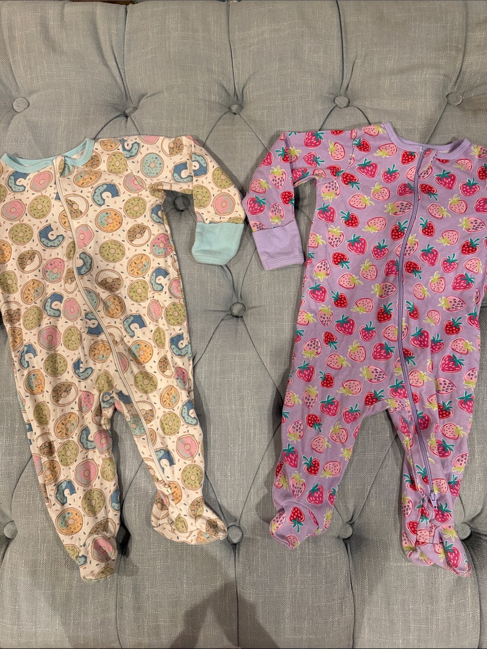 wonder nation Purple Strawberry and Donut Print Footed Pajamas - 2 Pack